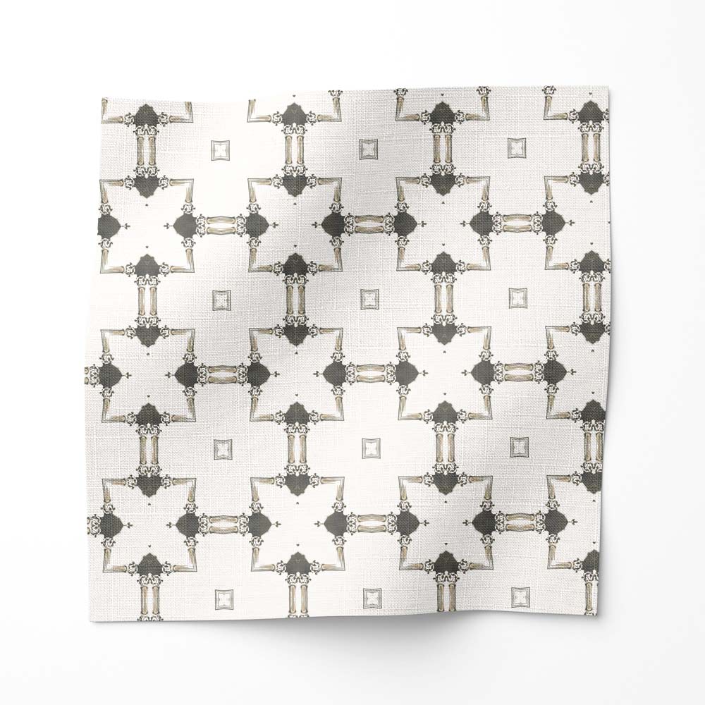 Dido is a charcoal and white Chinoiserie lattice fabric pattern by Pearl and Maude