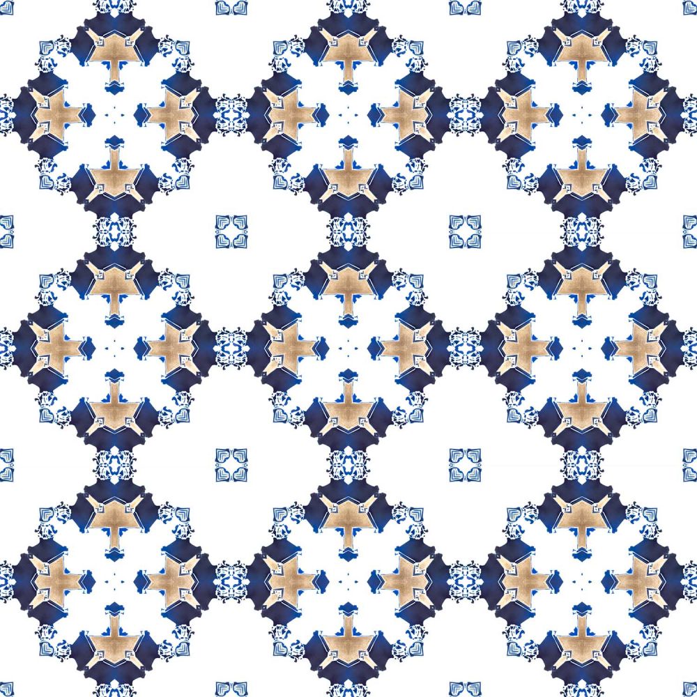 Eva • Sapphire Modern Art Deco Wallpaper, Clay Coated