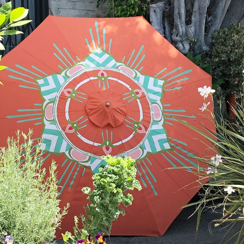 custom coral, green and white garden umbrella