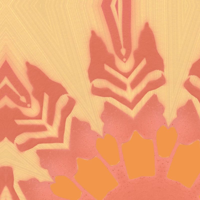 A detail of Artemis yellow and tangerine orange floral wallpaper