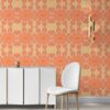 Artemis-yellow-orange-floral-wallpaper-wallcovering-pearl-and-maude-2000px artemis butter yellow and tangerine orange wallpaper in a sitting room with white furniture