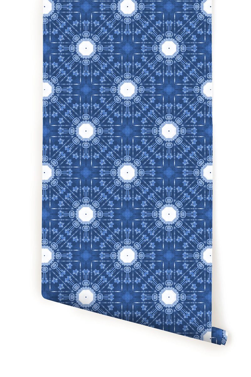 a roll of Beaufort cobalt blue prepasted wallpaper