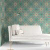 a beautiful room with Beaufort teal coral Spanish medallion wallpaper