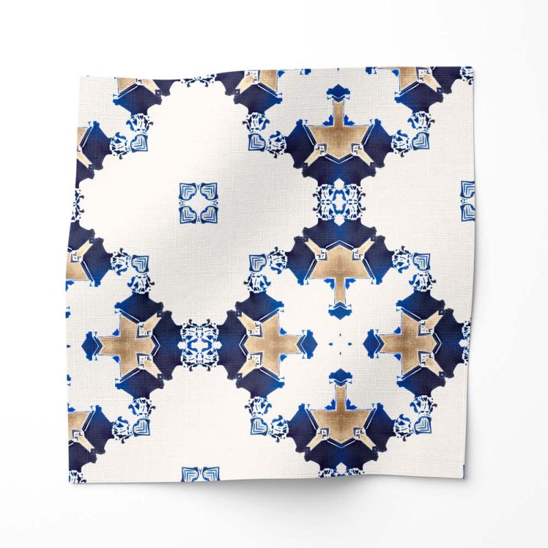 Eva Art Deco diamond fabric in sapphire blue and white by Pearl and Maude