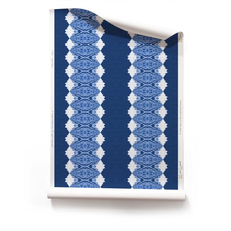 Lou Navy Blue Undulating Stripe Wallpaper Roll _Classic Matte_Pearl and Maude