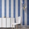 Lou in blue and white is a unique striped wallpaper designed for fun, luxurious interiors. Design - Lou by Pearl and Maude. Vellum wallpaper comes untrimmed. Standard wallpaper comes pre-pasted.