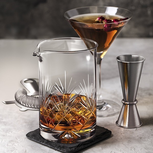 crystal cocktail mixing glass for beautiful fall cocktails