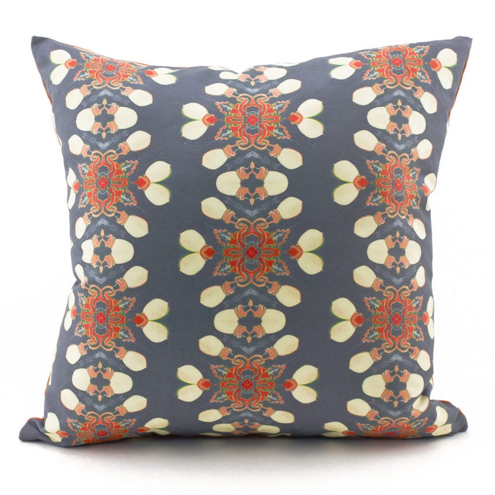 Arabella grey coral throw pillow patterned front