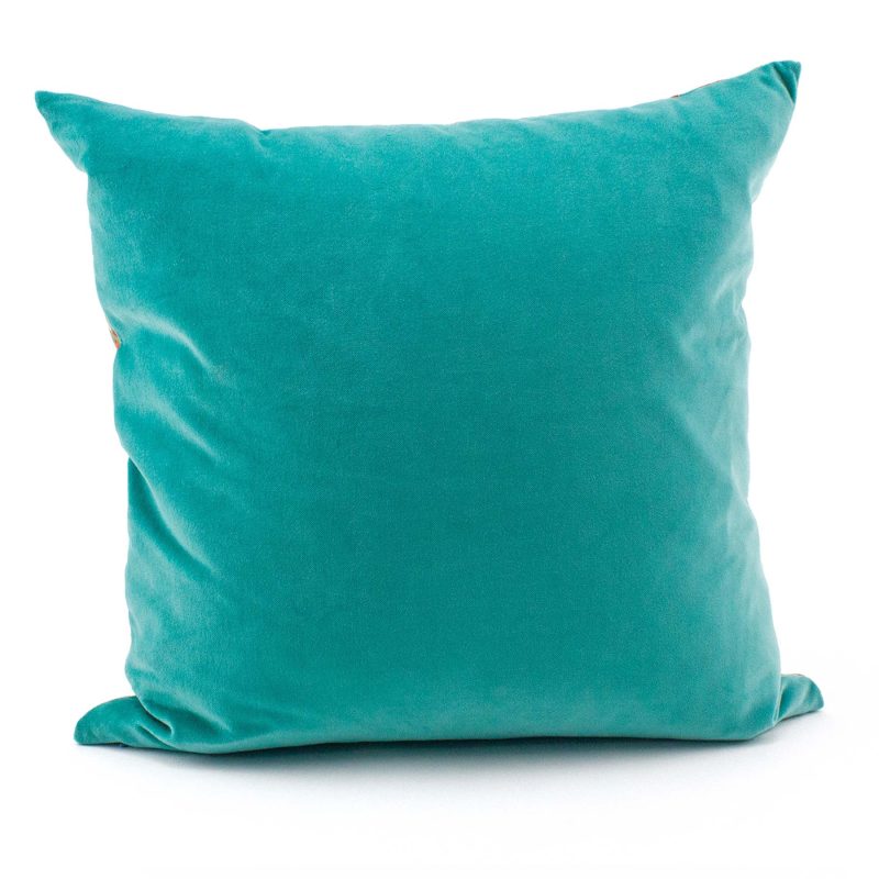 Carmen turquoise, coral throw pillow velvet back