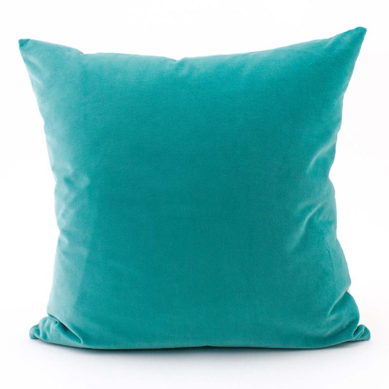 Itzel turquoise coral throw pillow velvet back