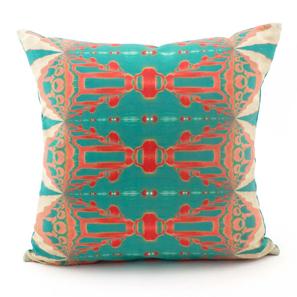 Itzel turquoise coral throw pillow patterned front