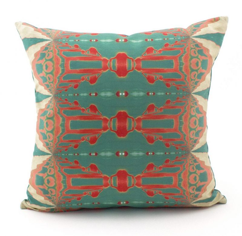 Itzel turquoise coral throw pillow patterned front