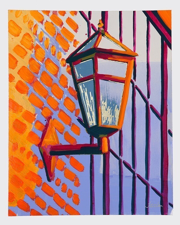 Fall open studios are happening virtually - this orange and blue painting of a light will be available.