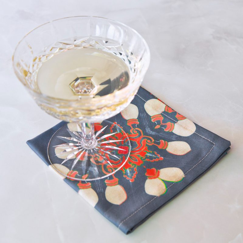 arabella fabric cocktail napkin with champagne