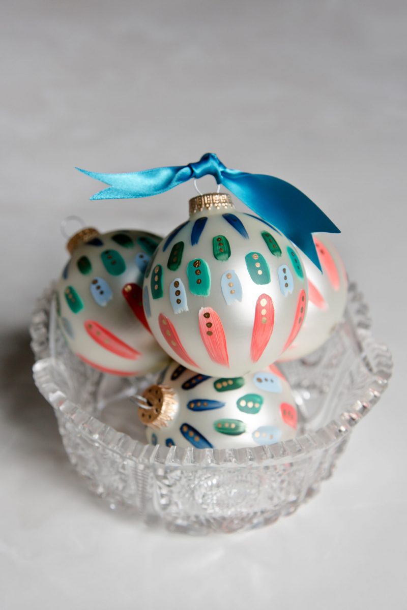 beautiful blue green hand painted christmas ornament for colorful holiday decor