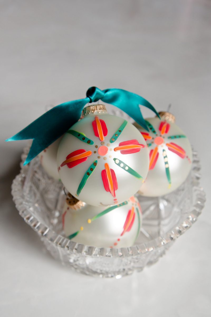 floral hand painted christmas ornament for colorful holiday decor