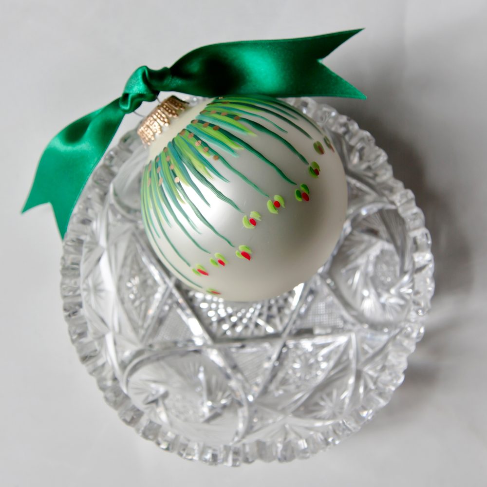 beautiful green hand painted christmas ornament