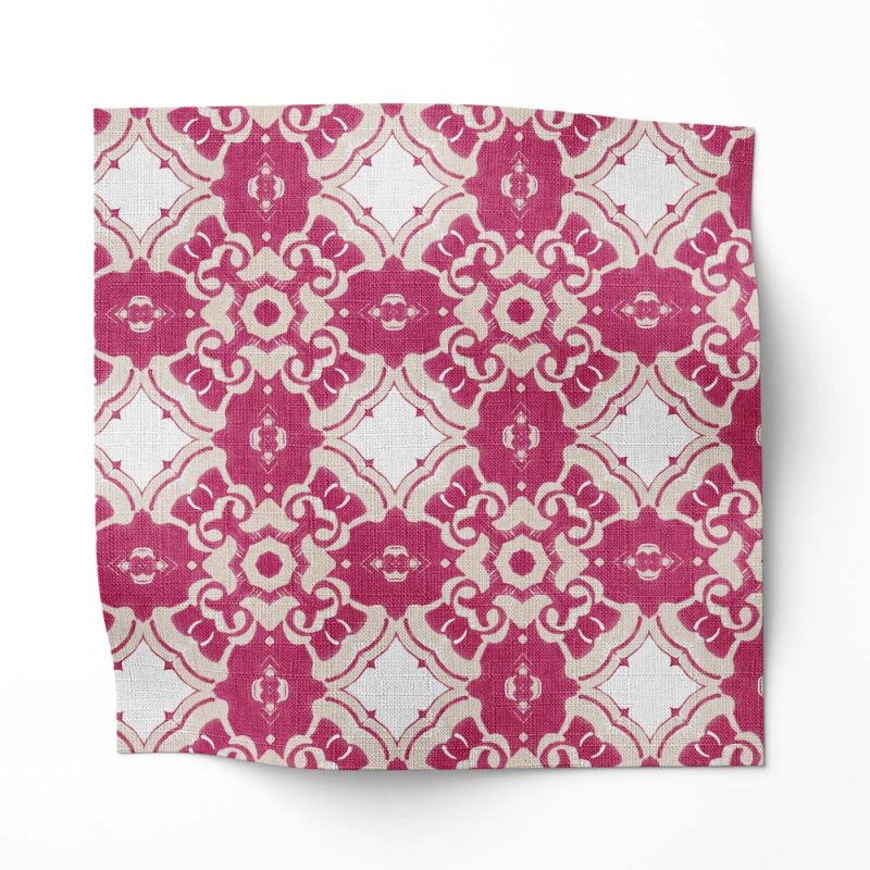 Alexandria traditional medallion fabric in berry magenta on Belgian linen by Pearl & Maude