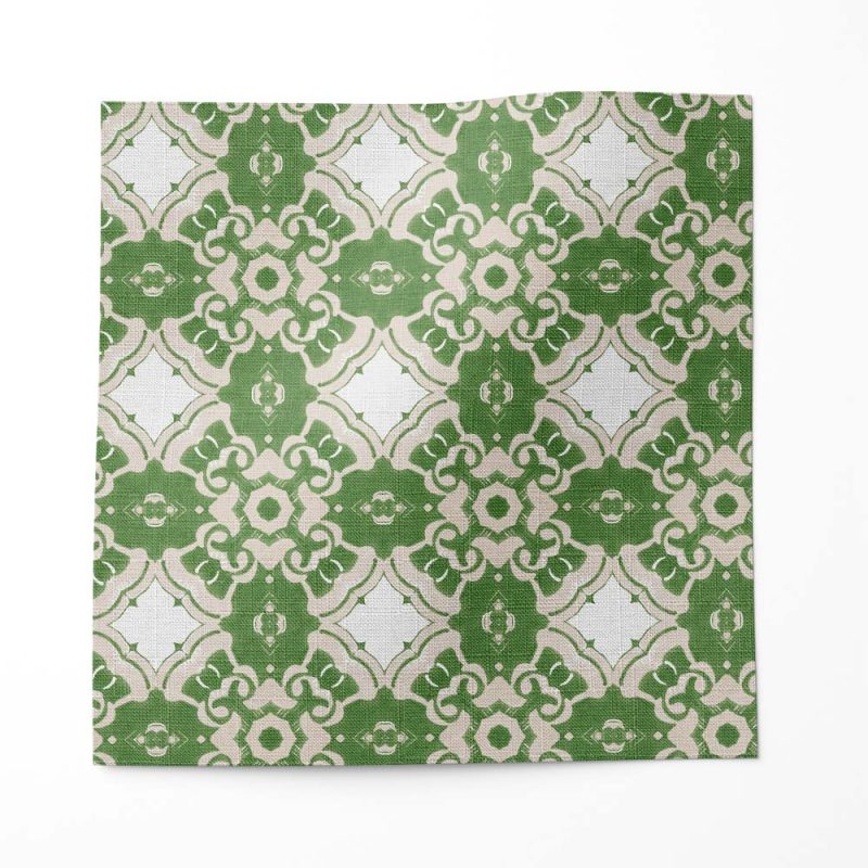 Alexandria traditional medallion fabric in green on Belgian linen by Pearl & Maude