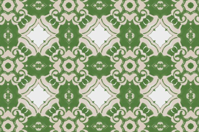 Pearl & Maude's medallion pattern Alexandria in moss green, cream and white