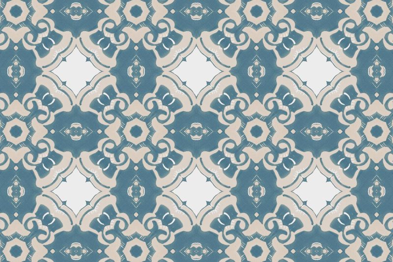 Pearl & Maude's medallion pattern Alexandria in sea blue, cream and white
