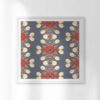 Arabella is a square, grey and red art print of shimmering, dancing stripes. Look closely and you'll notice urban street lights dancing in her design.