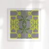 Arachne-Grey-Lime-Green-Trellis-Design-Art-Print-by-Pearl-and-Maude Arachne is a square, grey and citron art print of playful trellis patterns.