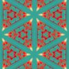 Bunsen is a square, turquoise, and coral colored geometric art print. The design was inspired by combining ornate classical design with a contemporary, minimalist repeat.