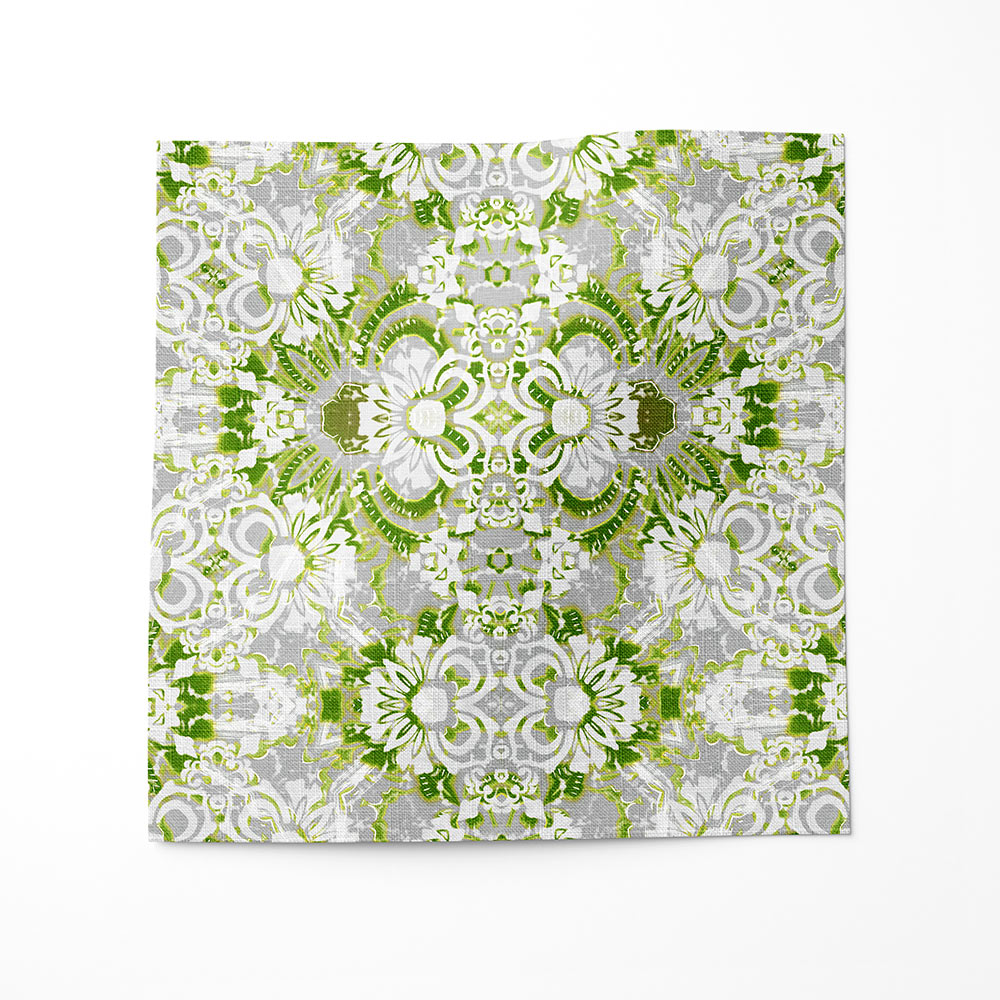 Carmen Inlay green floral linen fabric by Pearl & Maude