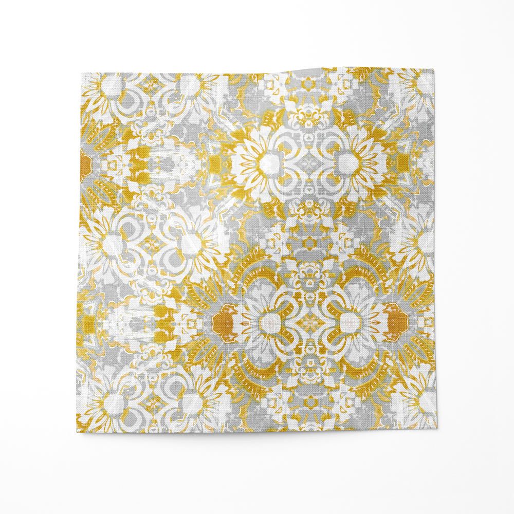 Carmen Inlay yellow floral linen fabric by Pearl & Maude