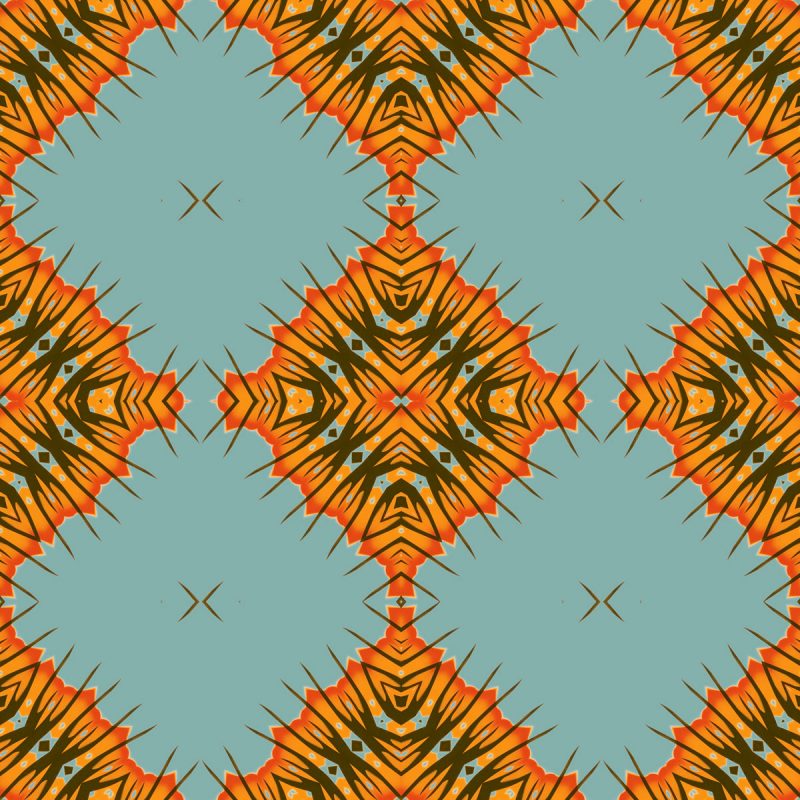 Desert Diamonds is a square, blue, orange and olive green colored art print. The design was inspired by beautiful, dusty and harsh environment of the Mojave Desert.