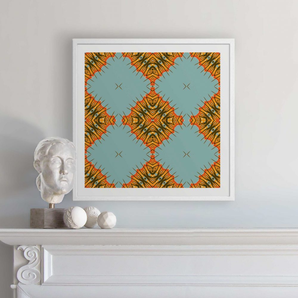 Desert Diamonds Geometric Art Print in Blue and Orange by Pearl and Maude