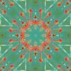 Elton is a square, turquoise and coral colored art print. The design was inspired by a painting of a beautiful old streetlight downtown. The result is a flashy, joyful, celebratory, starburst medallion design.