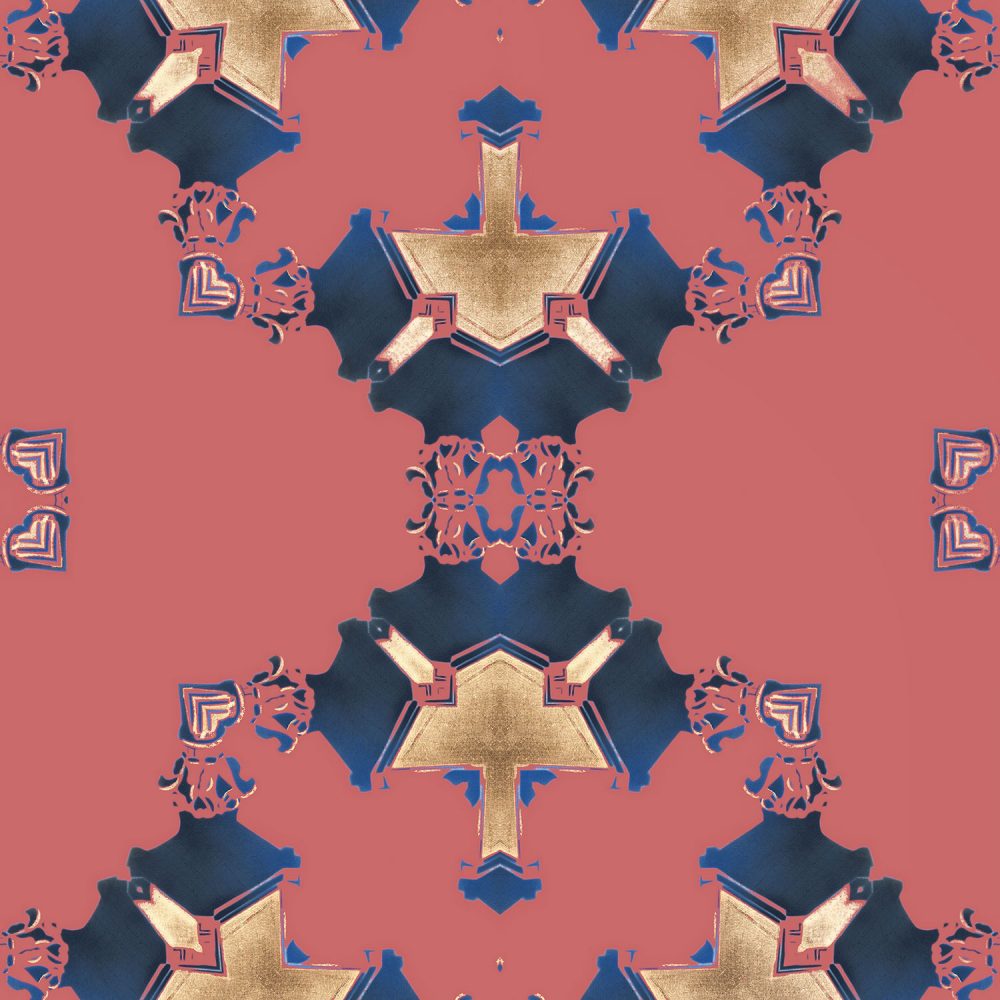 Eva is a square, navy blue and pink art print. The design was inspired by Art Deco architecture.