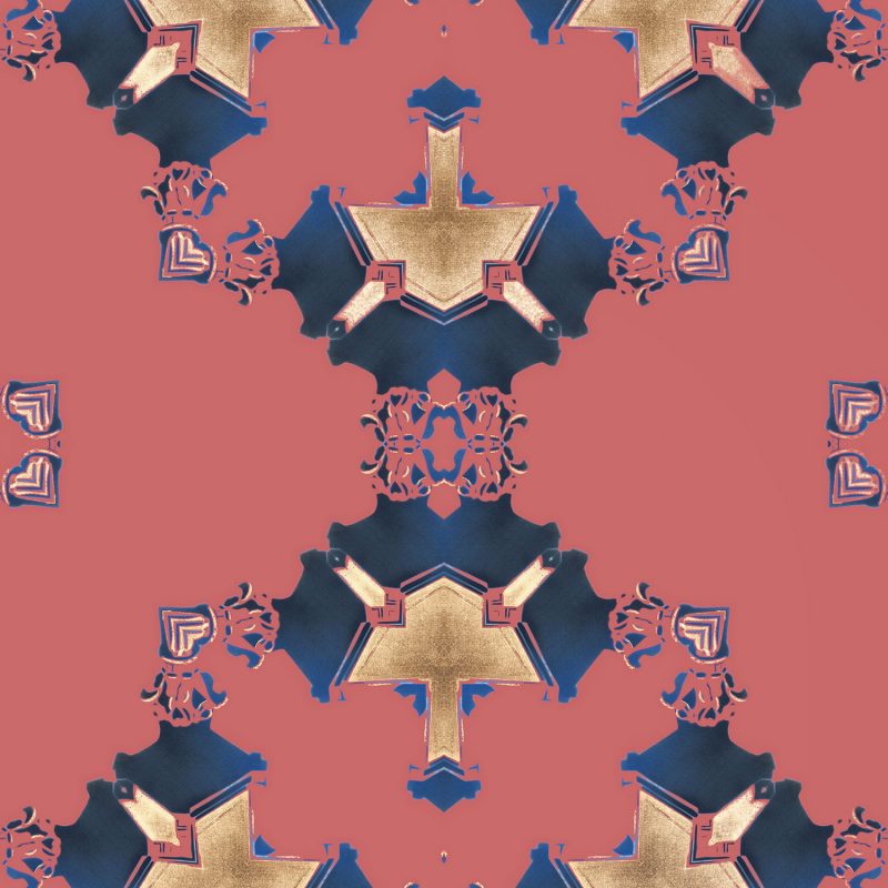 Eva is a square, navy blue and pink art print. The design was inspired by Art Deco architecture.