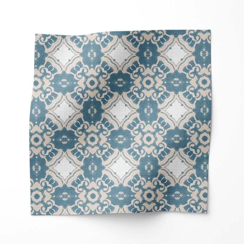 Alexandria traditional medallion fabric in blue on Belgian linen by Pearl & Maude