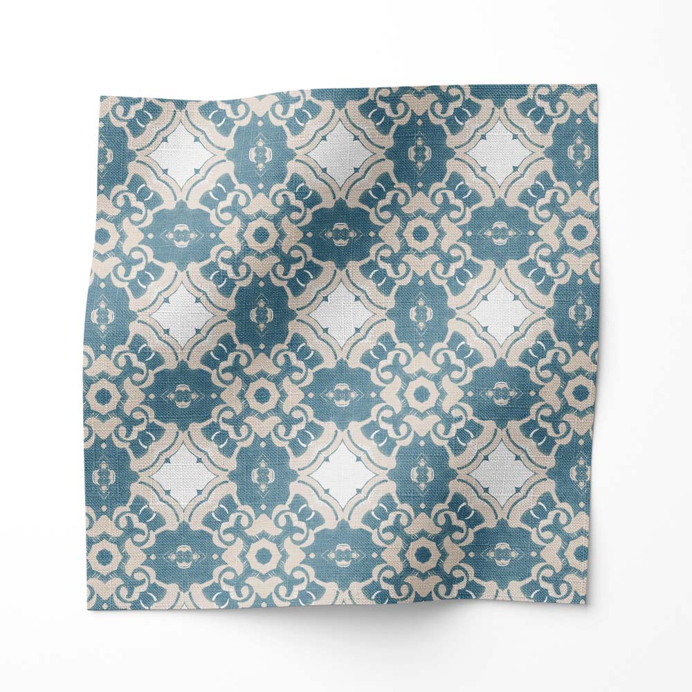 Alexandria traditional medallion fabric in blue on Belgian linen by Pearl & Maude