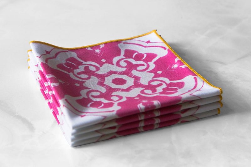 Alexandria Cloth Cocktail Napkins in berry pink comes in a set of four