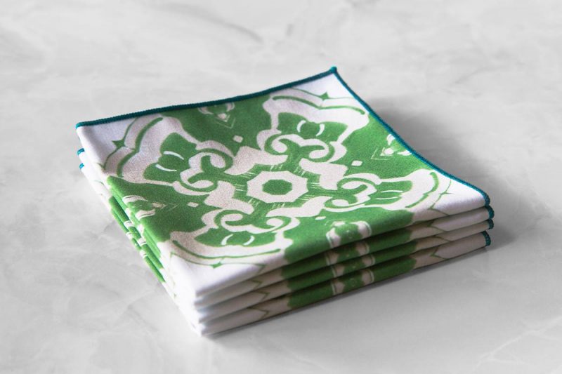 Alexandria Cloth Cocktail Napkins in moss green come in a set of four