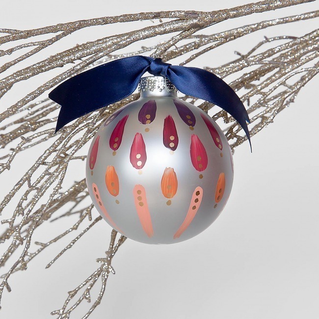 Midnight Glow Christmas Tree Ornament is a sophisticated hand painted ornament in plum, magenta and sienna