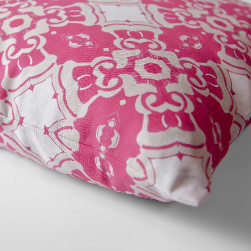 Alexandria Berry Pink Medallion Pillow Cover detail with hidden zipper