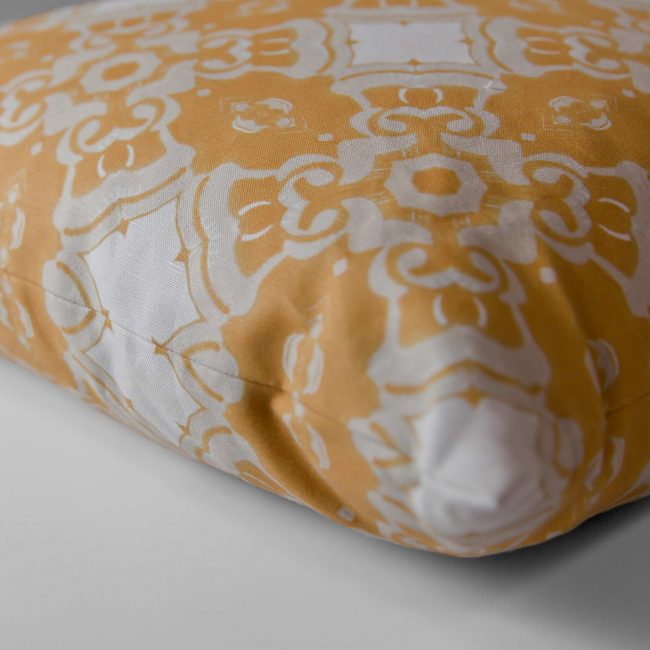 Alexandria Deep Yellow Medallion Pillow Cover detail with hidden zipper
