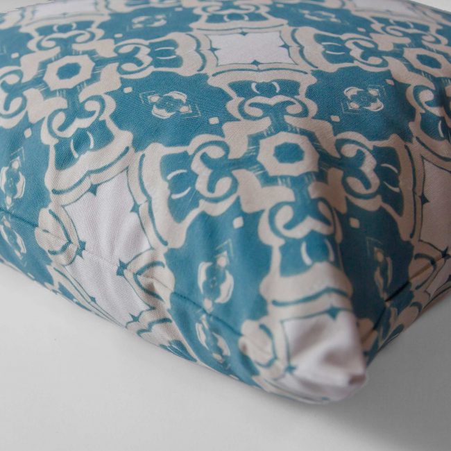 Alexandria Sea Blue Medallion Pillow Cover detail with hidden zipper
