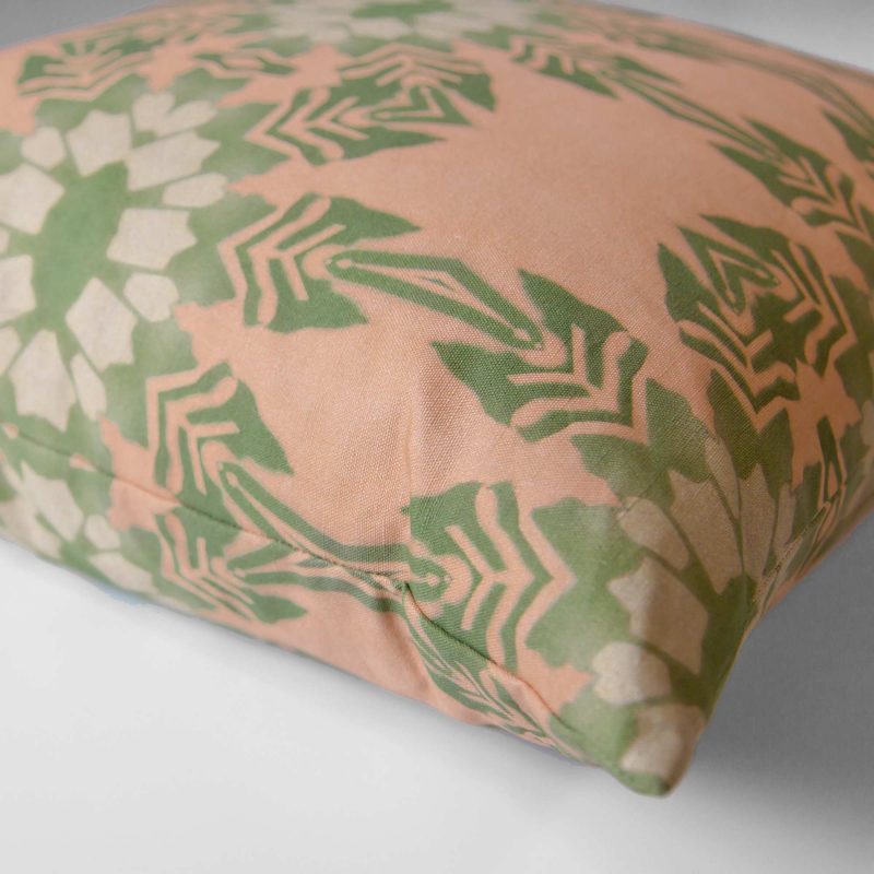 Artemis Dark Clay Peach Tropical Throw Pillow detail with hidden zipper