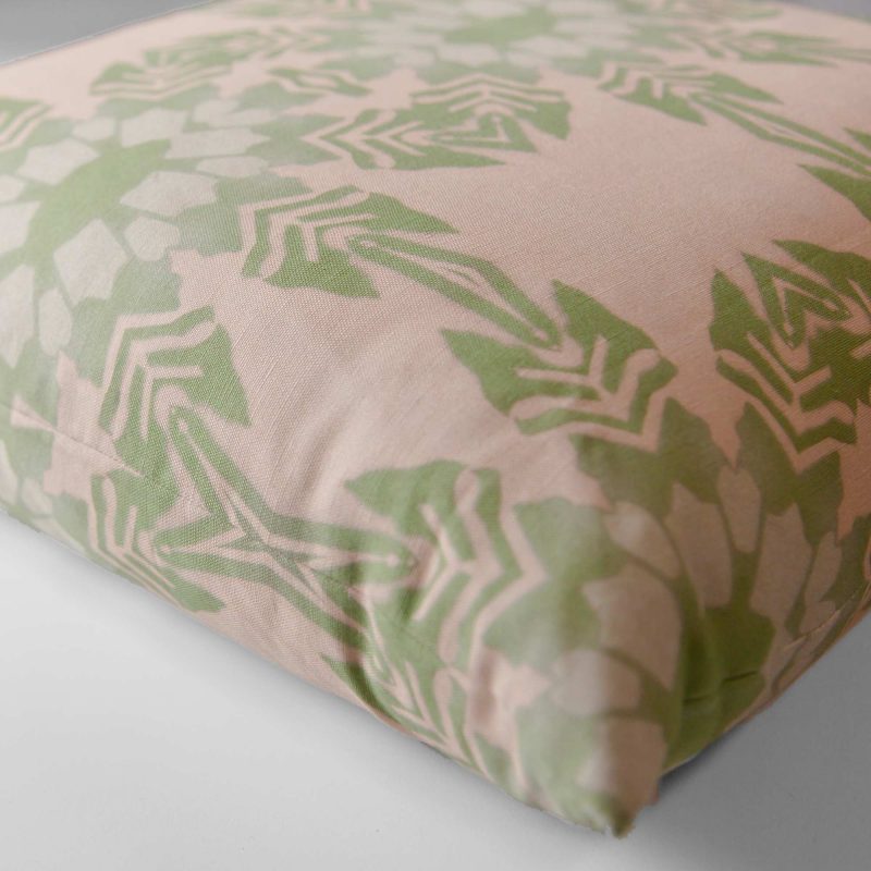 Artemis Light Clay Pink Tropical Throw Pillow detail with hidden zipper