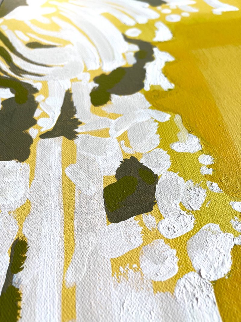 Citrine Yellow Abstract Architectural Botanical Painting by Teale Hatheway brushwork detail