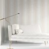 Elizabeth taupe and white ornate stripe wallpaper in a living room