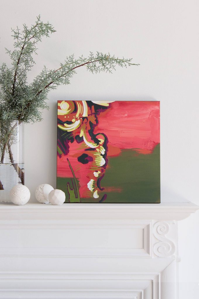Tendril Colorful Abstract Architectural Botanical Painting by Teale Hatheway installed in a home