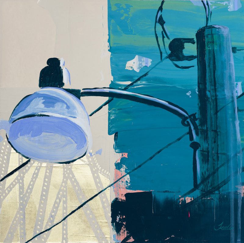 Dancing Light in Quiet Spaces expressionist street light painting in blue by Teale Hatheway