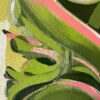 detail view - "Dissipate" is a pink, olive green and cream colored painting of a classical architectural detail by Teale Hatheway
